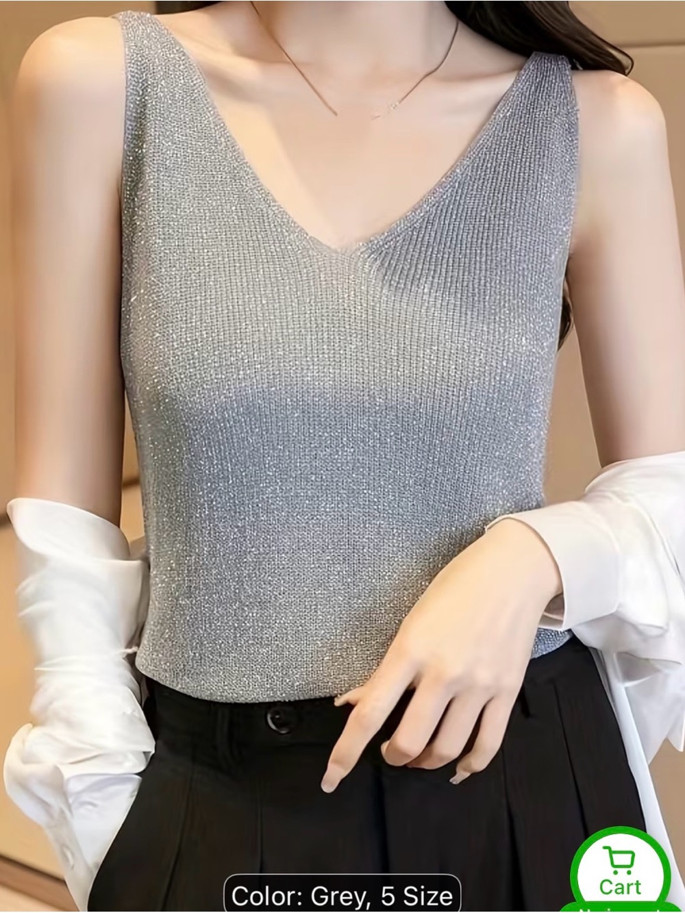 Sparkle Knit V-Neck Cropped Tank - Black and Light Grey One size